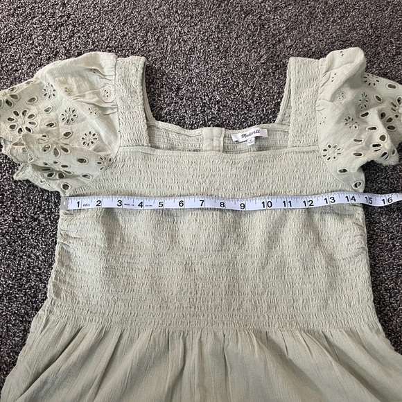 madewell eyelet sleeve lucie smocked peplum top sage seagrass green - Picture 3 of 6